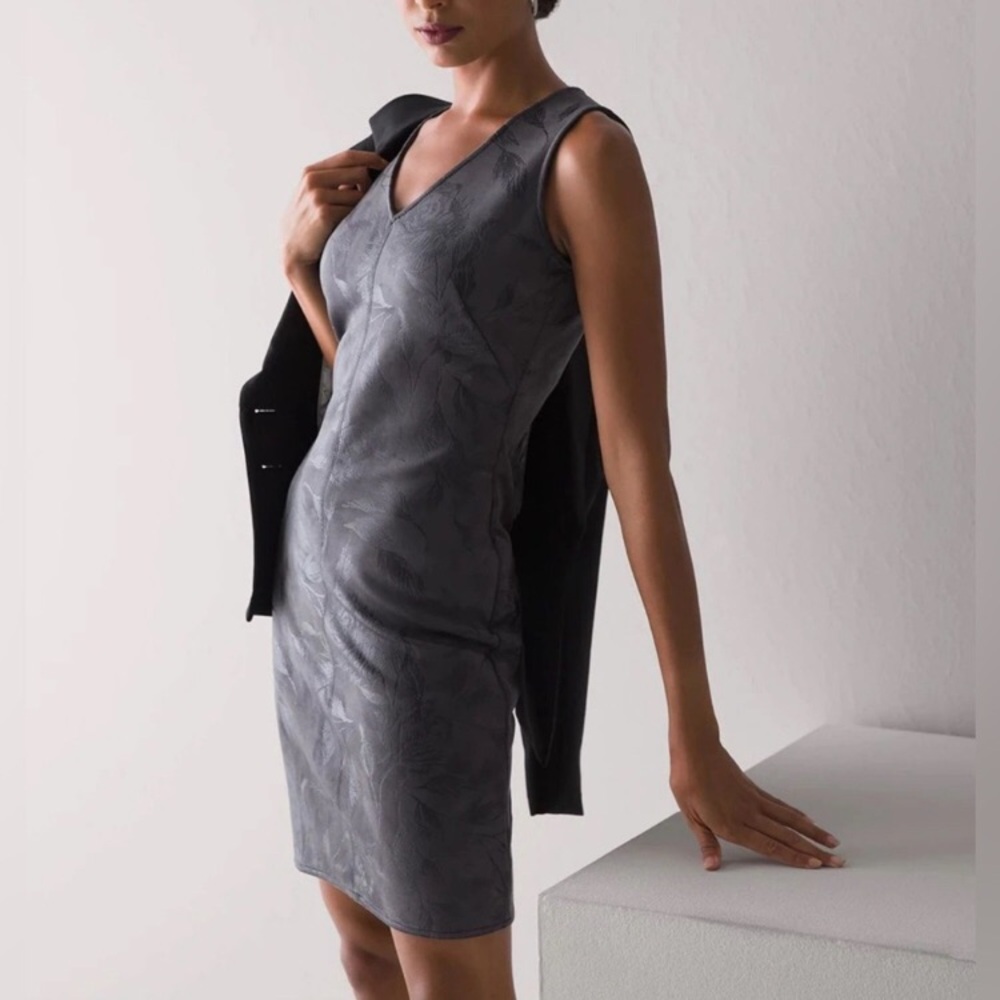 WHBM | Sleeveless V-Neck Faux Suede Dress Inkling Foil Asphalt